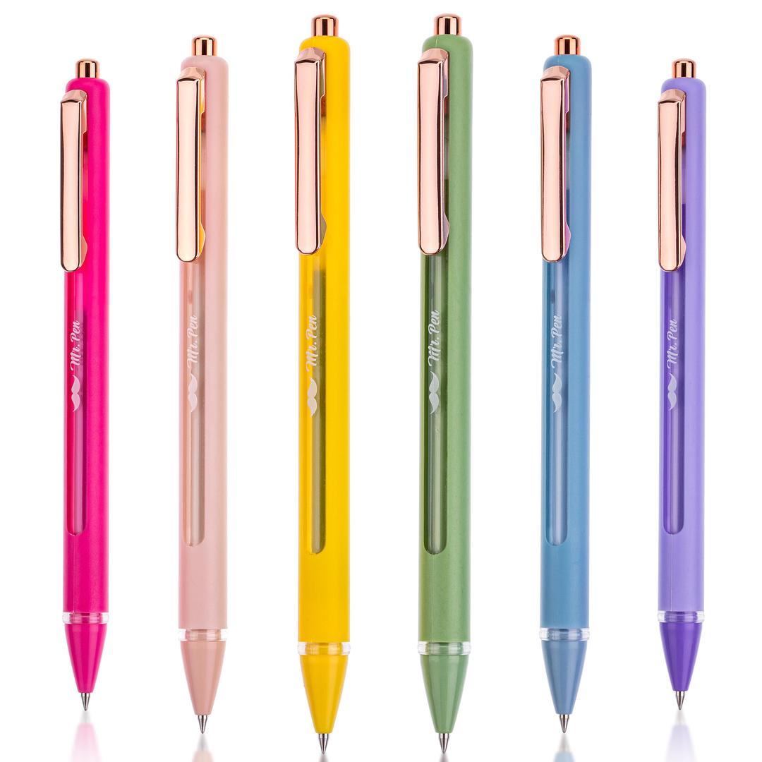 Mr. Pen- Retractable Gel Pens, 6 Pack, Black Ink Gel Pens, Vibrant Barrels, Fast Dry, Gel Pens Fine Point 0.5mm, Retractable Pens, Cute Pens, Gel Ink Pens, Aesthetic Pens for Journaling Fine Tip Pens