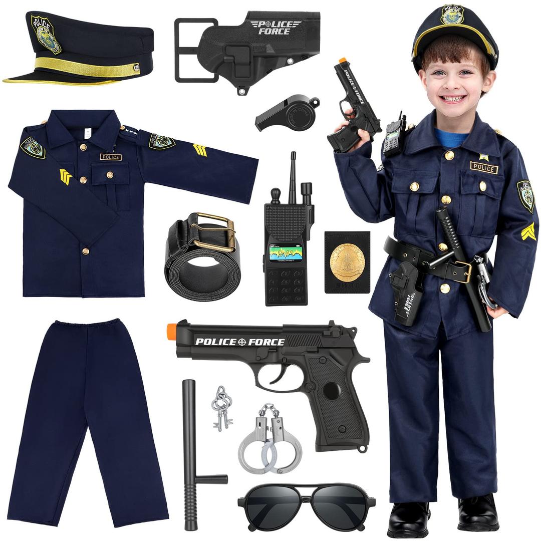 Luucio Police Costume for Kids, Police Officer Costume for Kids with Police Uniform, Halloween Costume for Kids, Dress up, Role Play Kit for Boys Girls