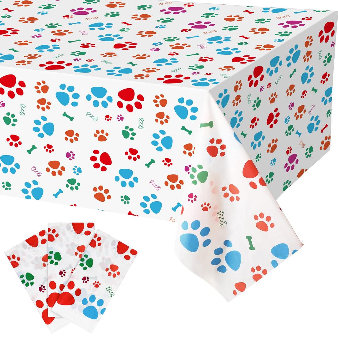 3 Pieces Puppy Dog Paw Print Plastic Tablecloth Table Cover, Dog Paw Print Party Supplies, Multicolor Dog Decorations for Dog Birthday Baby Shower Party