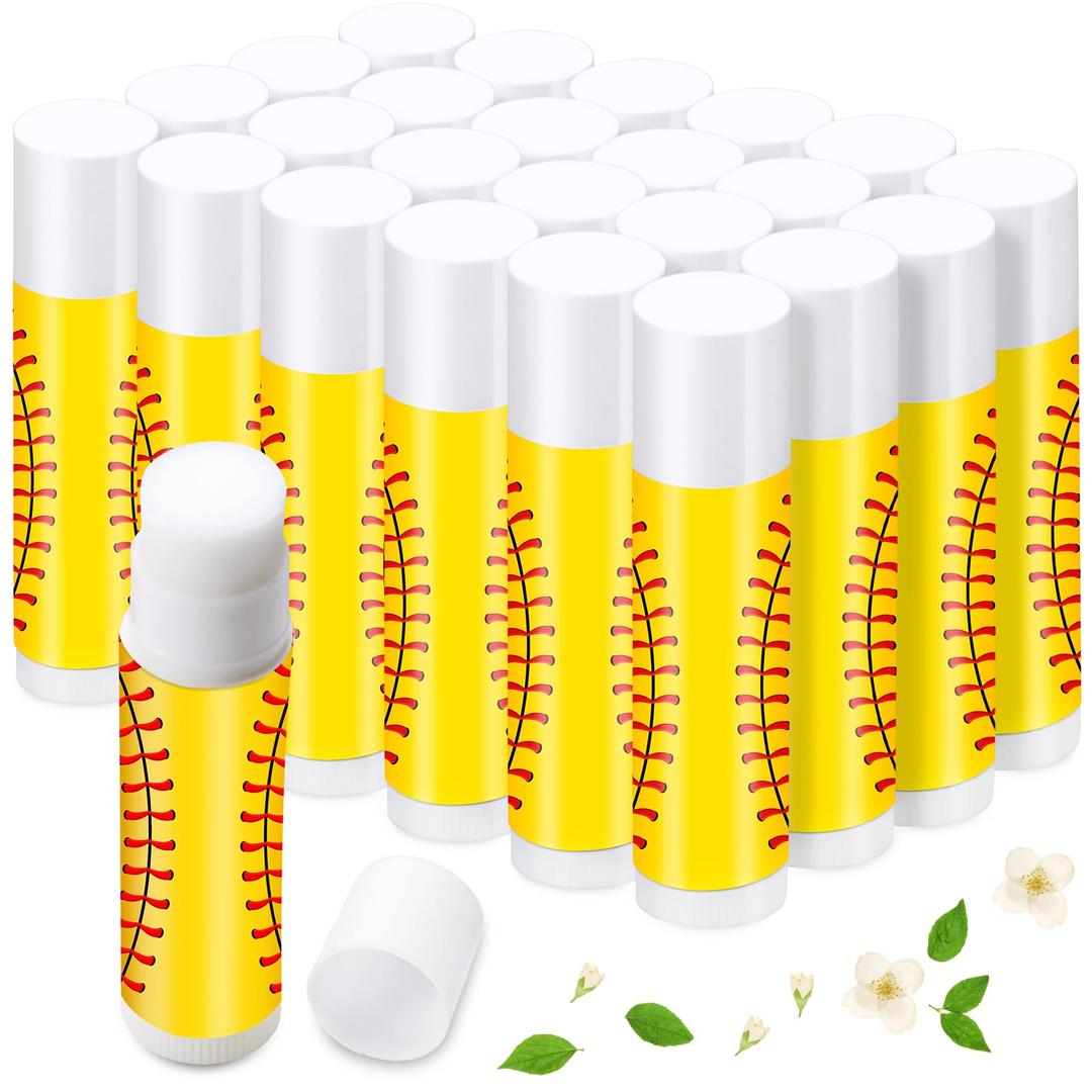 Demissle 40 Pcs Softball Themed Lip Balm, Softball Lipstick, Organic Jasmine Taste Moisturizing Lip Balm, Softball Gifts for Women, Girl, Team