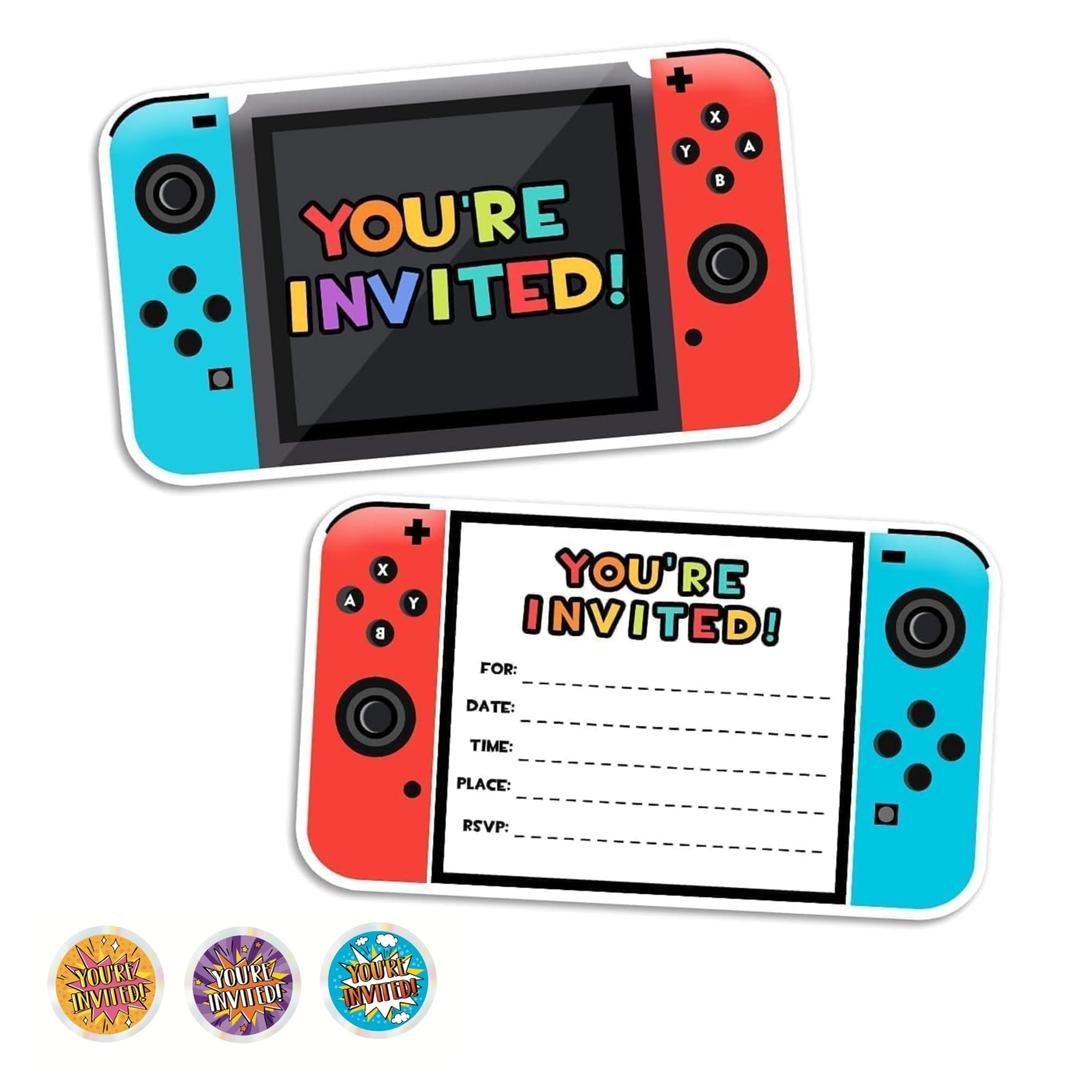 Video Gaming Party Invitations, Birthday Kids' Party Invitations & Birthday Cards, Boys Gamer Party Decoration for Boys and Girls, Brother Son Nephew, Gaming Party Decoration - 30pcs With Stickers