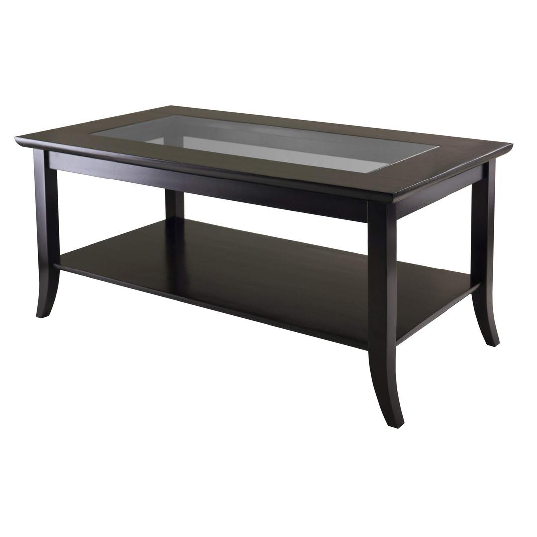 WinsomeGenoa Rectangular Coffee Table with Glass Top And Shelf, Espresso