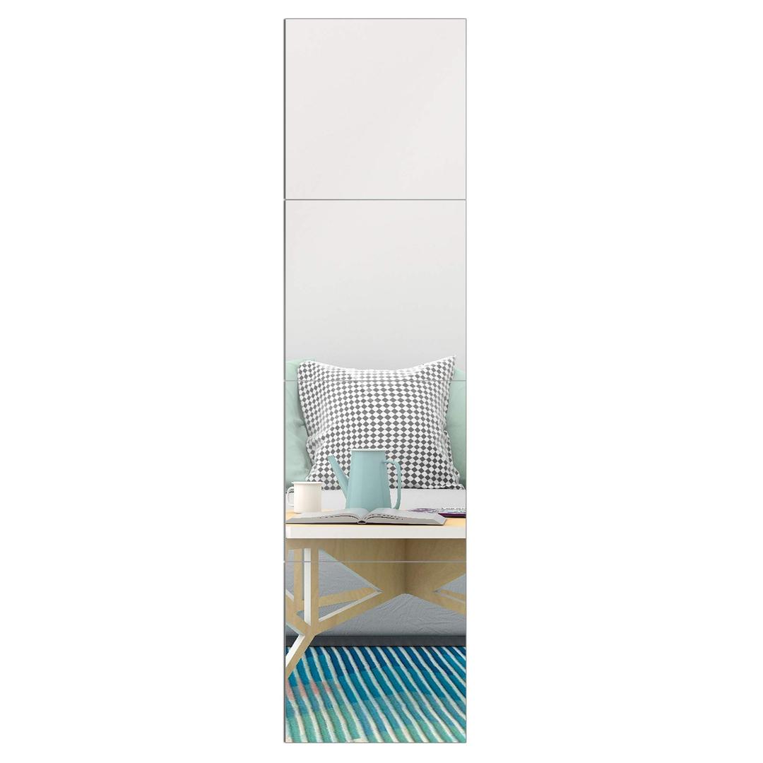 EDGEWOOD Full Length Wall Mirror Tiles Frameless Stick Glass for Door, Living Room, Bedroom, Home Gym, 11.5"x11.5" - 4PCS