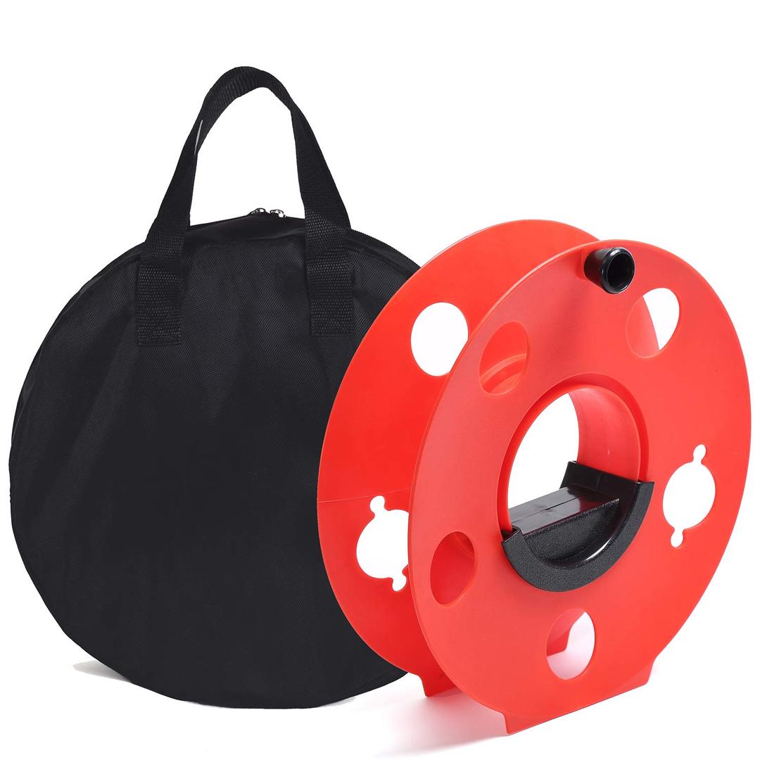 Homeon Wheels Cord Storage Reel with Center Spin Handle Easy to Use with Carrying Bag 100-Feet Red