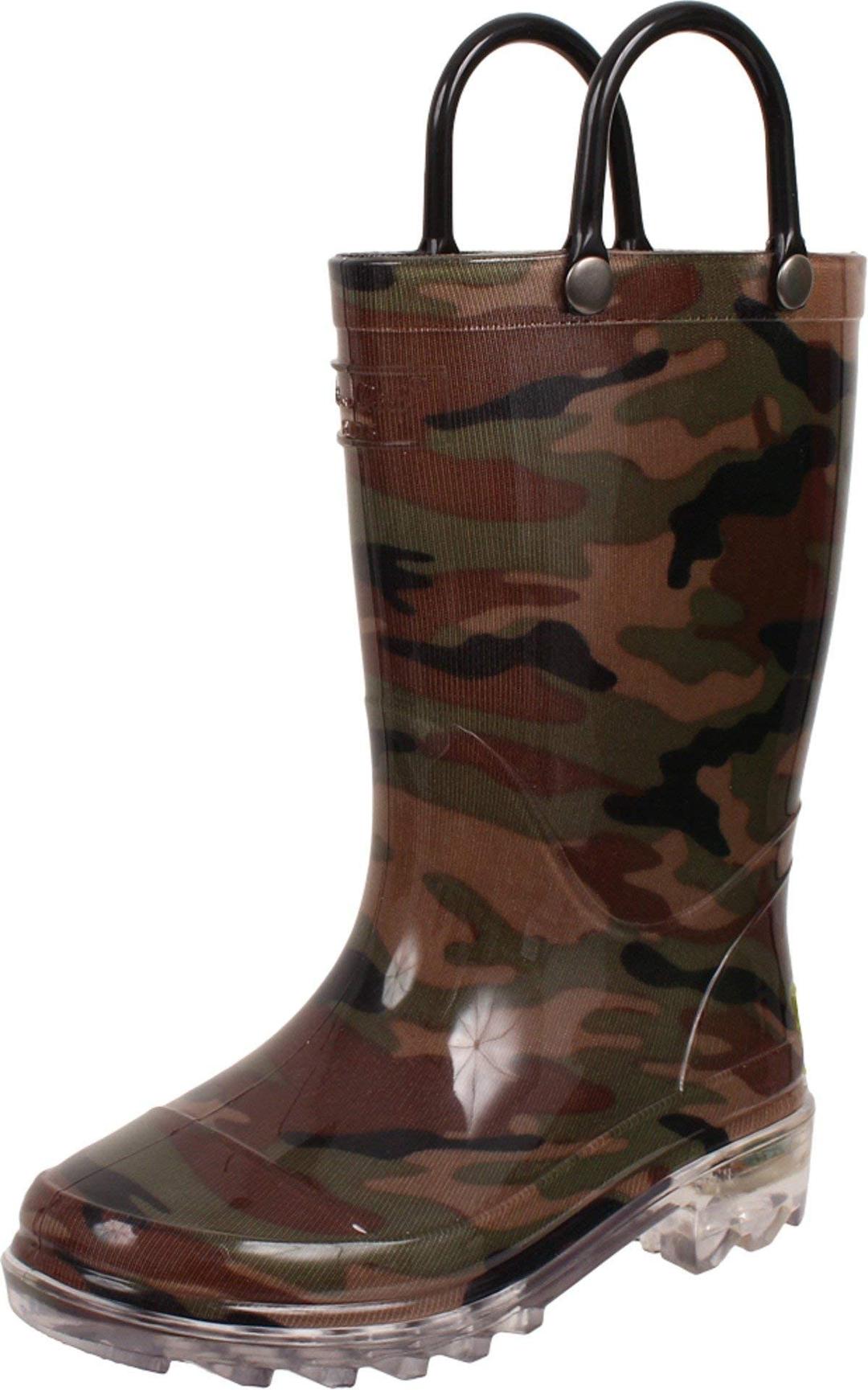 Western Chief Boys Waterproof Rain Boots that Light up with Each Step, Camo Green, 8 M US Toddler