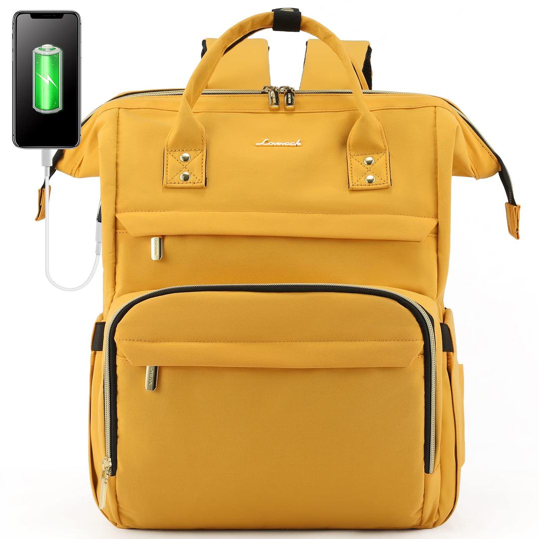 LOVEVOOK Laptop Backpack Women Teacher Backpack Nurse Bags, 15.6 Inch Womens Work Backpack Purse Waterproof Anti-theft Travel Back Pack with USB Charging Port (Yellow)