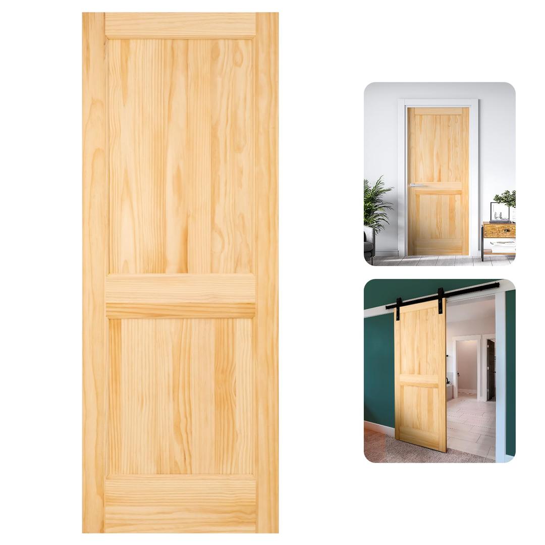 Solid Wood Interior Door Slab 30x80 Inches Unfinished, Pre-Sanded Ready for Staining or Painting - 1.38in Thick Sliding Barn Door DIY for Indoor Spaces/Closets/Rooms/Storage