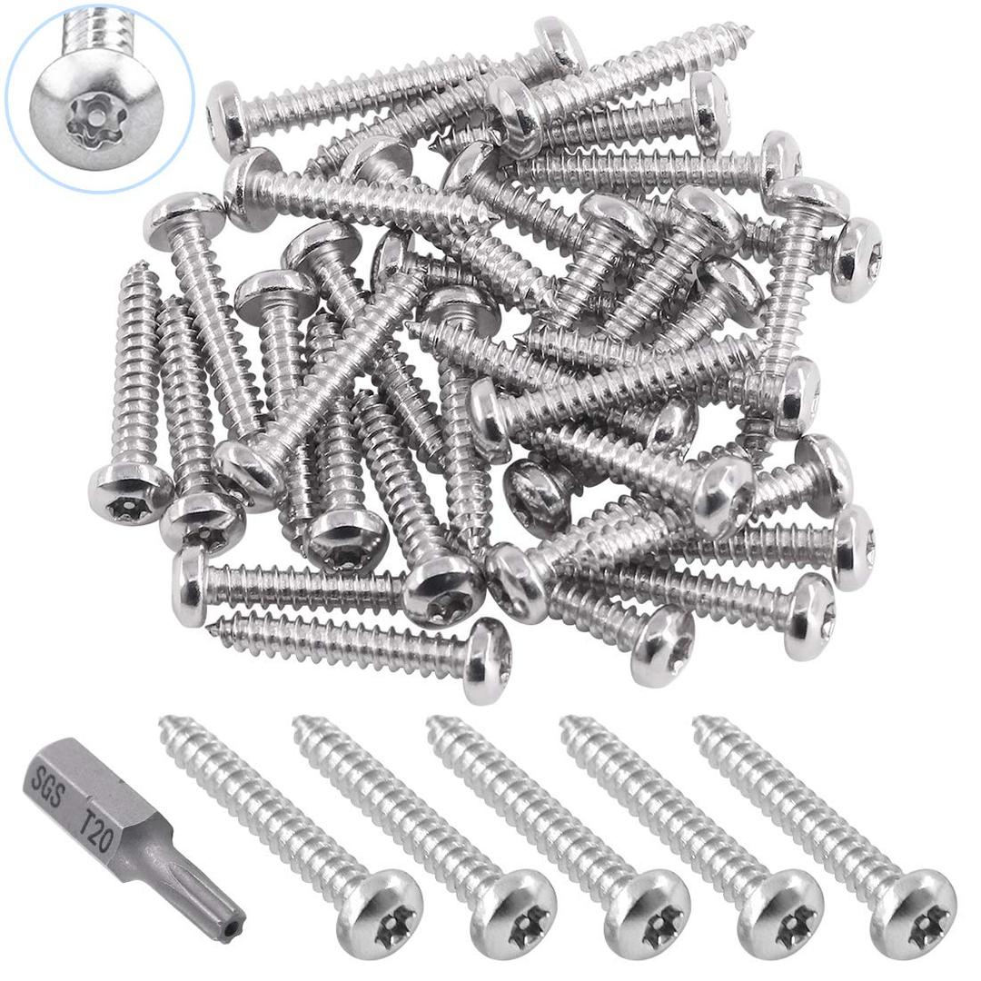 Glarks 51Pcs #10 x 1'' Button Head Torx Security Stainless Steel Screws Tamper Resistant Sheet Metal Screws with T25 Bit Set (50pcs #10 x 1'')