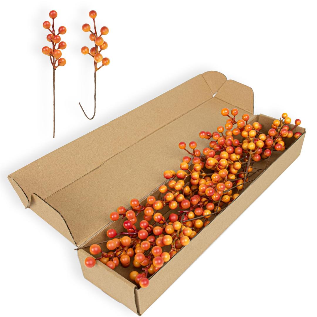 Artificial Berry Stems 32 Pack Fall Floral Picks and Sprays 6.5 Inch Small Orange Berry Branches for Autumn Thanksgiving Christmas Tree DIY Decorations