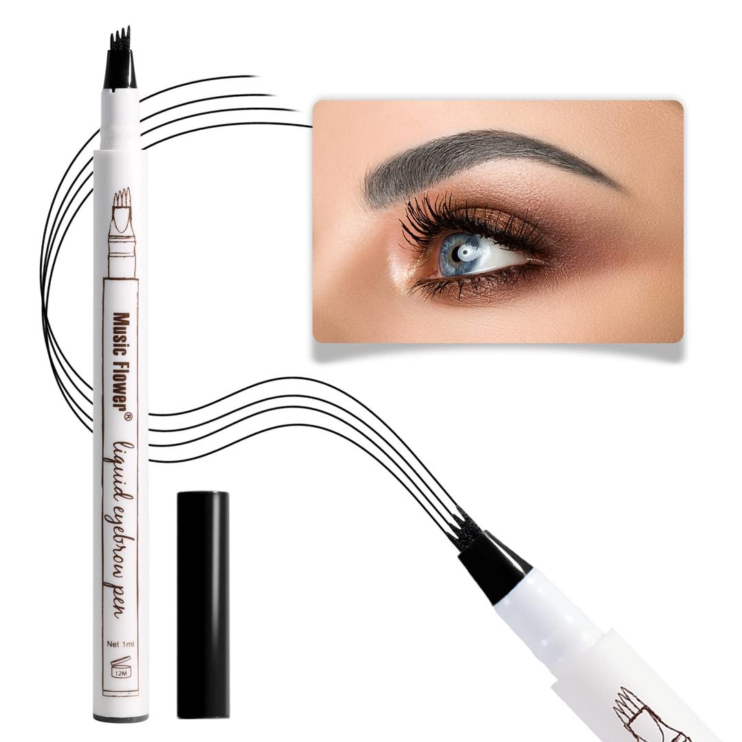 Eyebrow Pencil, Liquid Eyebrow Pen, Smudgeproof Long Lasting Fine Sketch Brow Pen with Micro-Fork Tip,Waterproof Microblading Pen-Black