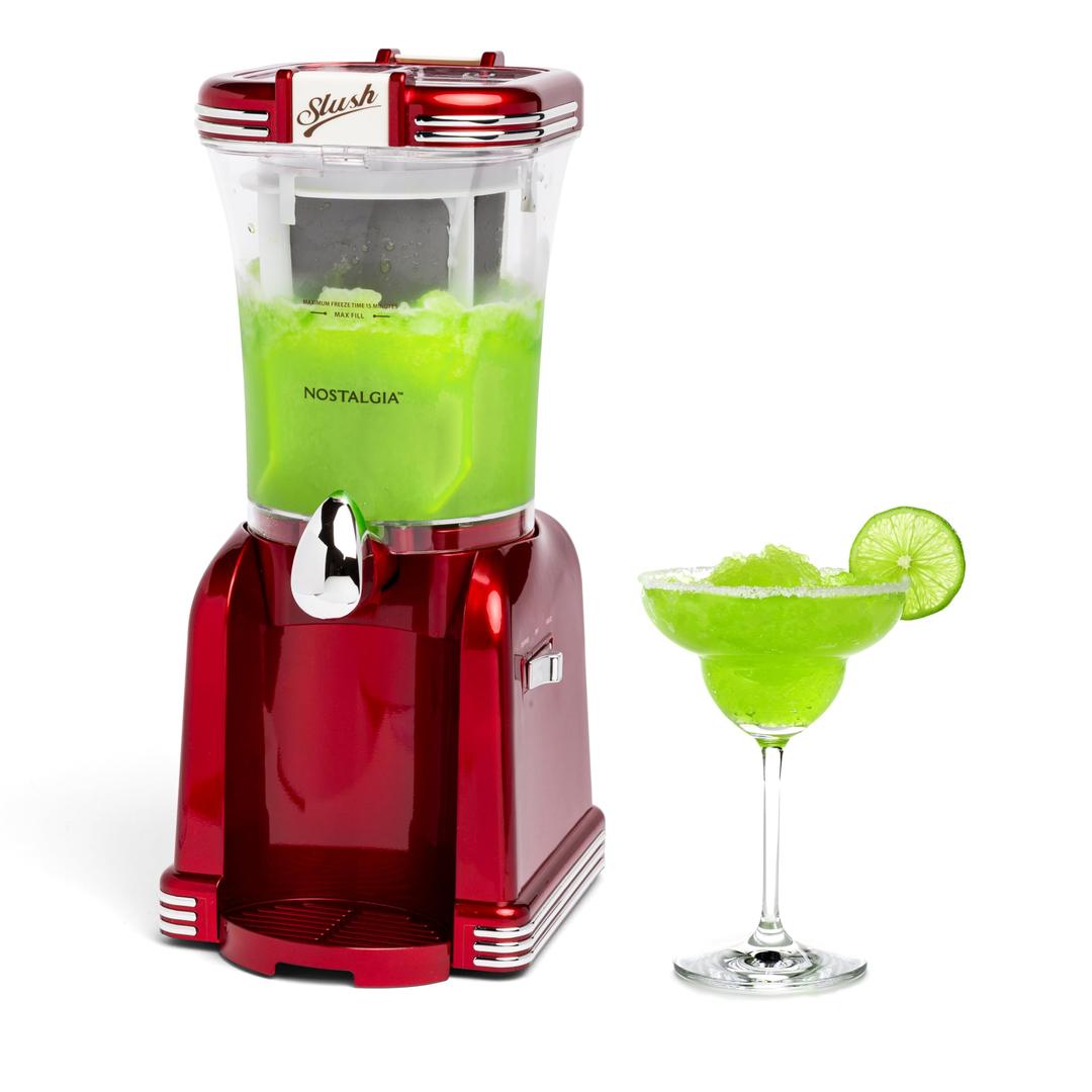 Nostalgia Frozen Drink Maker and Margarita Machine for Home - 32-Ounce Slushy Maker with Stainless Steel Flow Spout - Easy to Clean and Double Insulated - Retro Red