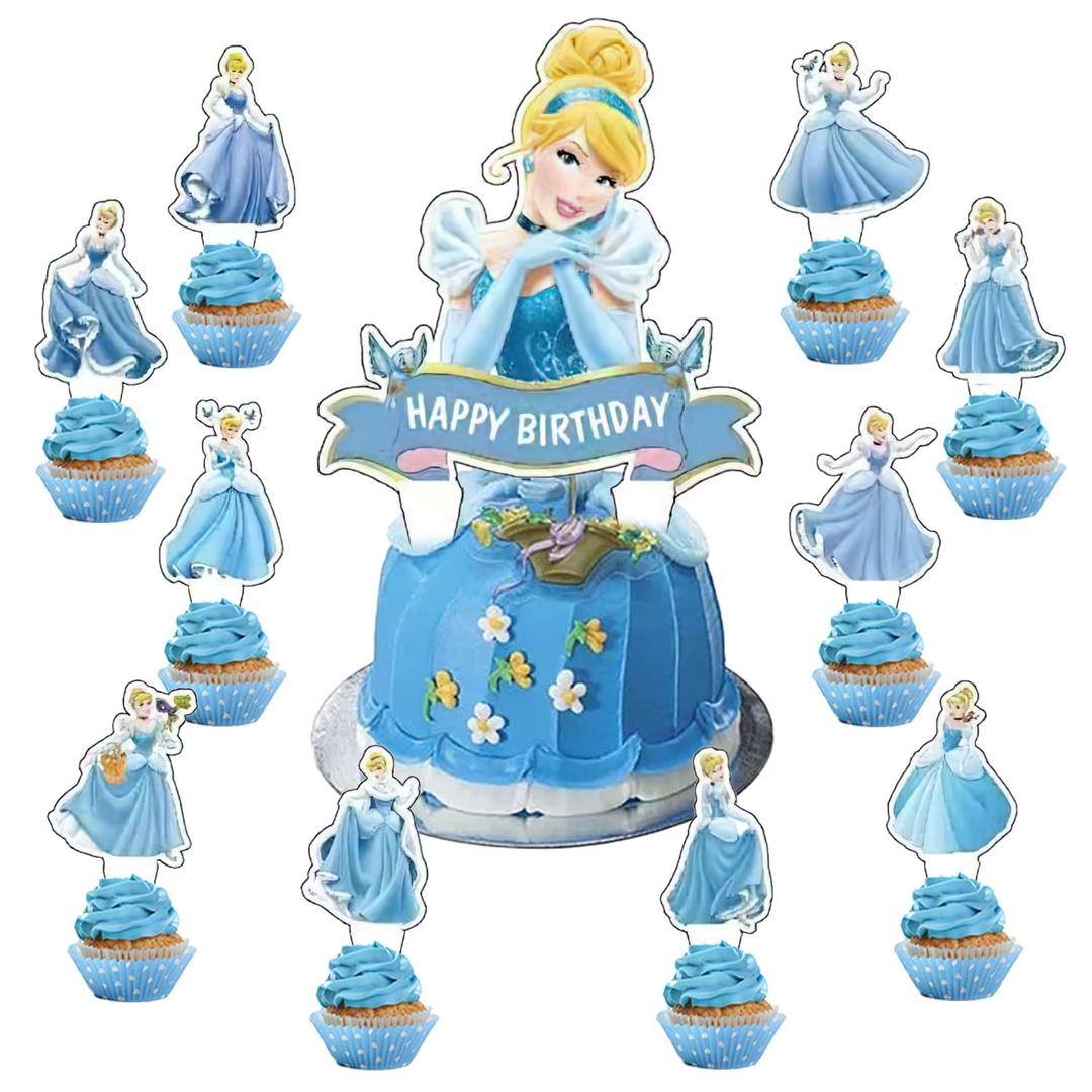 37Pcs Cinderella Party Cake&Cupcake Toppers for Birthday Party Supplies,Girls' Theme Birthday Party Decoration