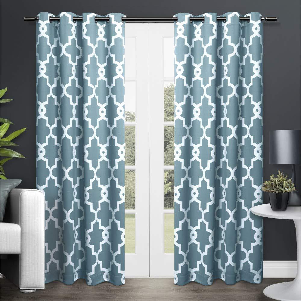 Exclusive Home Curtains Ironwork Sateen Woven Blackout Grommet Top Curtain Panel Pair, 52x84, Teal