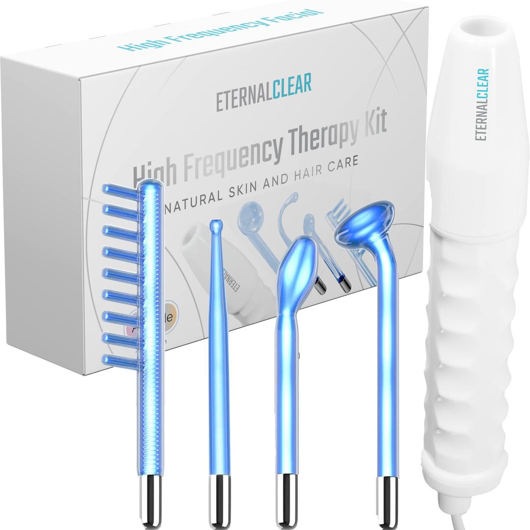 Eternal Clear Pro High Frequency Facial Machine | Skin Therapy Wand w/ Neon & Argon | Portable Handheld High Frequency Facial Wand | with 4 Neon + Argon Powered Glass Tubes for Skin and Scalp