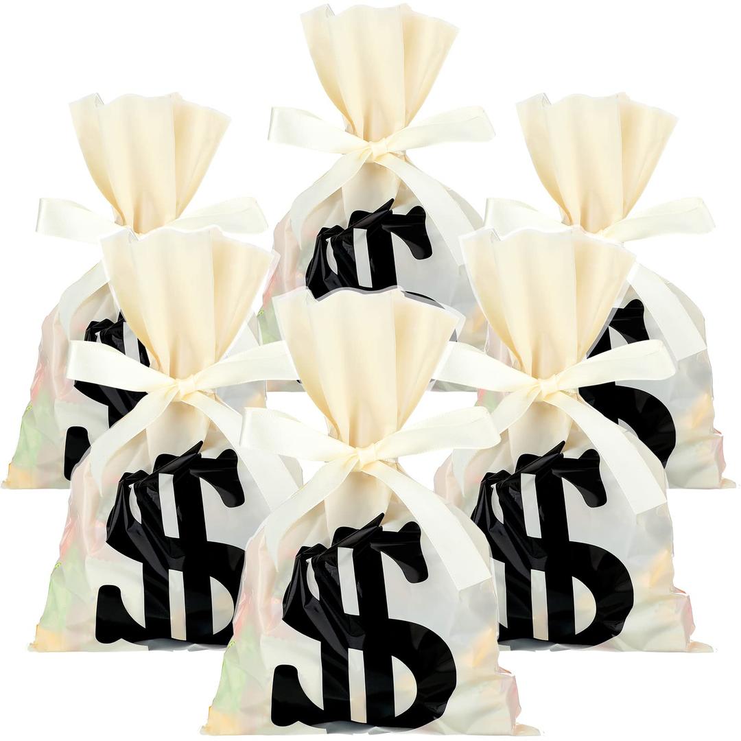 Tinlade 60 Pieces Money Treat Bags Sign Party Favor Candy Bag Loot Bags for Party Sign Sacks with 25 Yards Ribbon for Party Favor Theme Supplies(6 x 9 Inch)