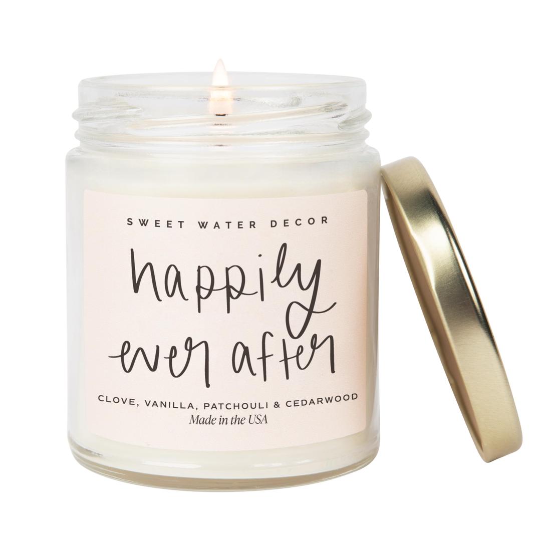 Sweet Water DecorHappily Ever After Candle - Gold Pepper, Clove Leaf, Nutmeg and Lavender Scented Candle for Home - 9oz Clear Jar with 40 Hour Burn Time, Made in USA - Wedding and Engagement Gifts