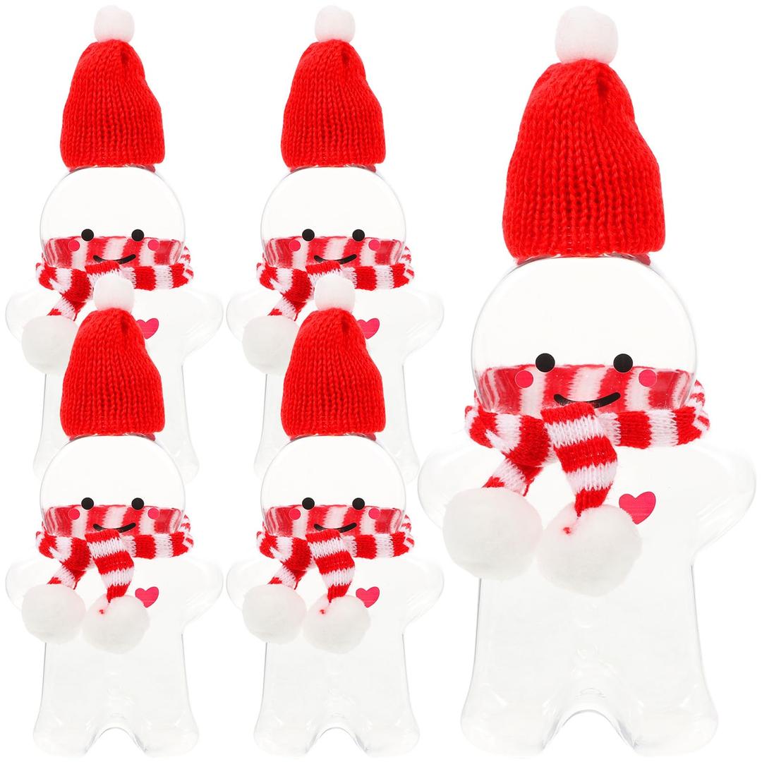 CALLARON 5Pcs Christmas Juice Bottle 16.9oz Christmas Drink Bottle Empty Christmas Bottle Gingerbread Man Bottles with Santa Hat Reusable Water Bottles Candy Containers Jars Xmas Decoration