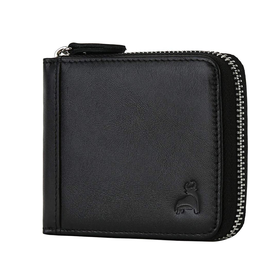 CALFARTSlim Zipper Wallets For Men RFID Leather Mens Bifold Creidt Card Holder Zip Around Wallet With Coin Pocket