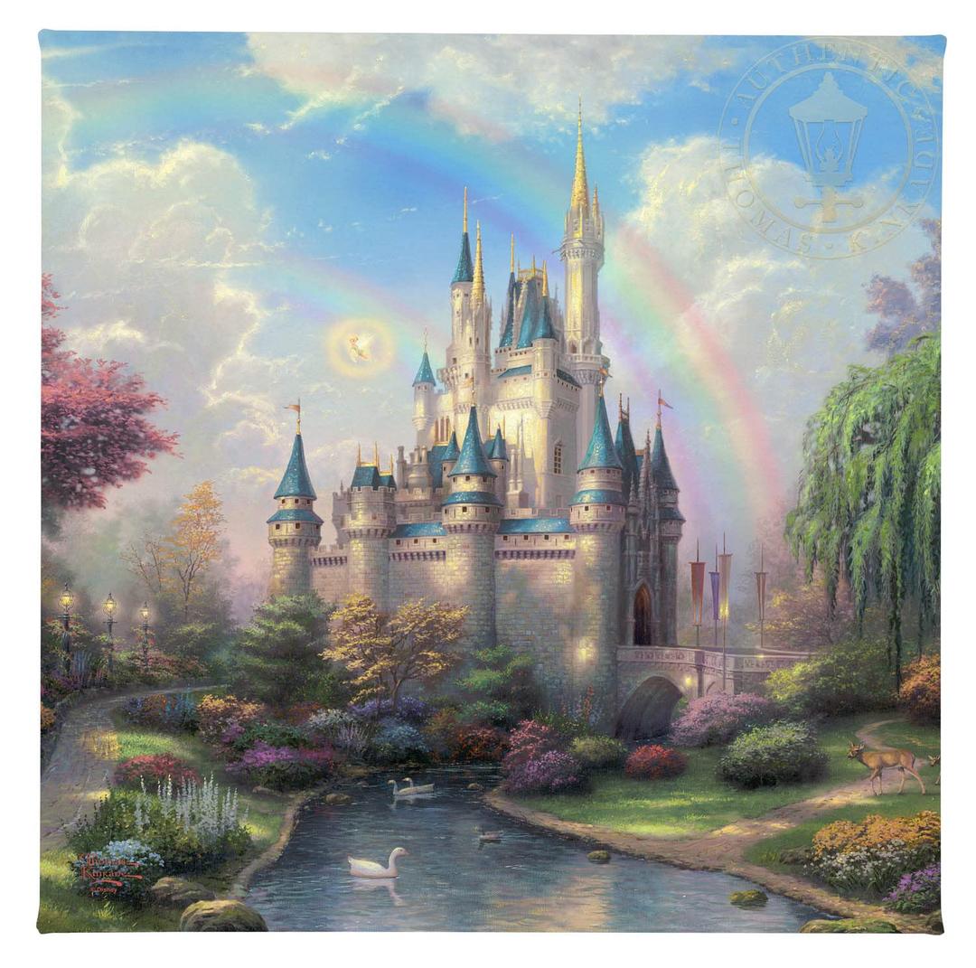 Thomas Kinkade New Day at the Cinderella Castle, A – 14″ x 14″ Gallery Wrapped Canvas