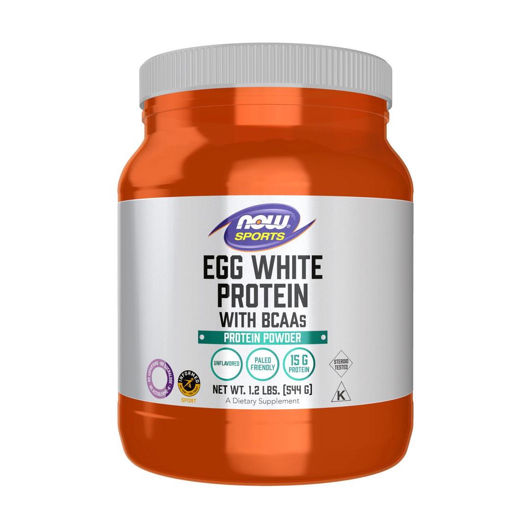 NOW Foods Sports Nutrition, Egg White Protein, 16 g With BCAAs, Unflavored Powder, 1.2-Pound