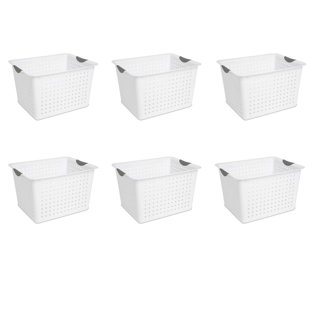 SteriliteDeep Ultra Basket, Open Storage Bin to Organize Closets, Cabinets, Pantry, Shelving and Countertop Space, White, 6-Pack