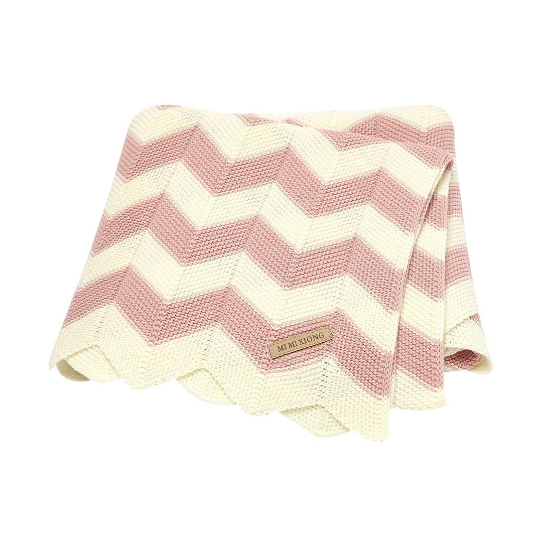 LAWKULBaby Blanket Cotton Knit Striped Blankets Comfy Crochet Lap Warmer Blanket Neutral Infant Blanekts for Boy Girls Pink