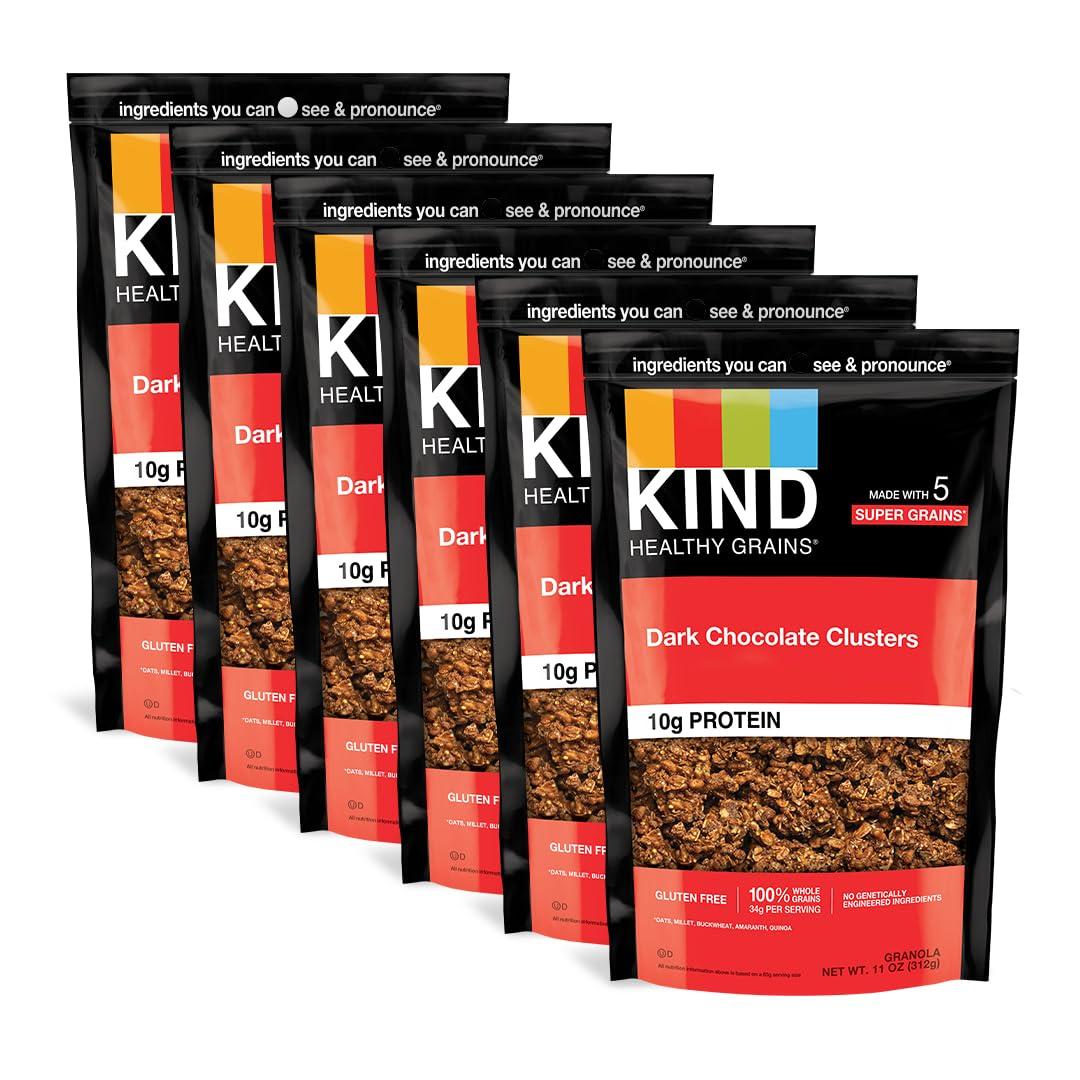 KINDHealthy Grains Clusters, Dark Chocolate Granola, Gluten Free, 10g Protein, 11 Ounce (Pack of 6)