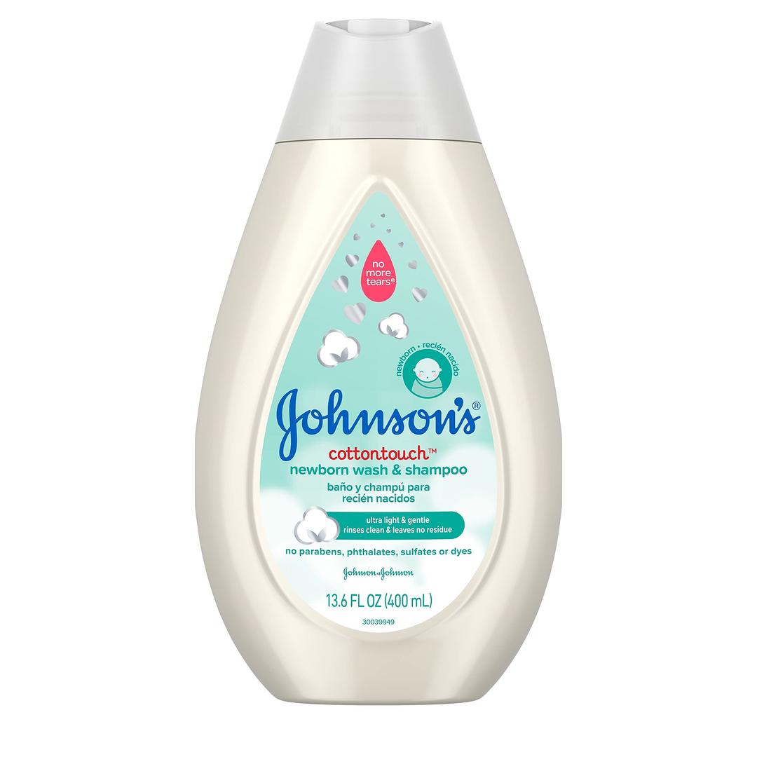 Johnson's Baby CottonTouch Newborn Body Wash & Shampoo, Gentle & Tear-Free, Made with Real Cotton, Gently Washes Away Dirt & Germs, Sulfate- & Paraben-Free for Sensitive Skin, 13.6 Fl Oz