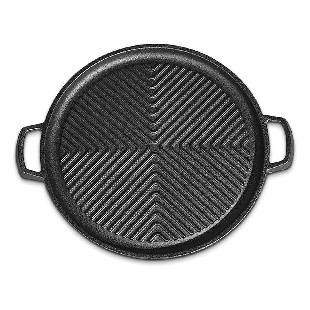 Cast Iron Grill Pan With Handles Korean Barbecue Plate Non-Stick Suitable for meat and vegetable Used on the Gas Grill Standard Ovens and Hobs(size:25cm/9.84inch)