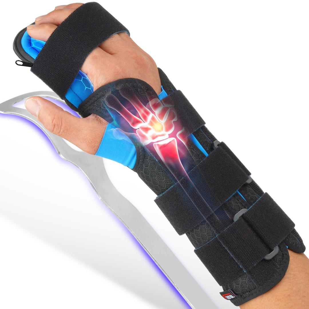 FEATOL Resting Hand Splint Stroke Hand Night Immobilizer with Removable Hand Splints- Pain Relief For Carpel Tunnel, Stroke Recovery, Arthritis, Tendinitis-Functional Support Wrist Finger Brace-Right Hand Medium-For Men and Women