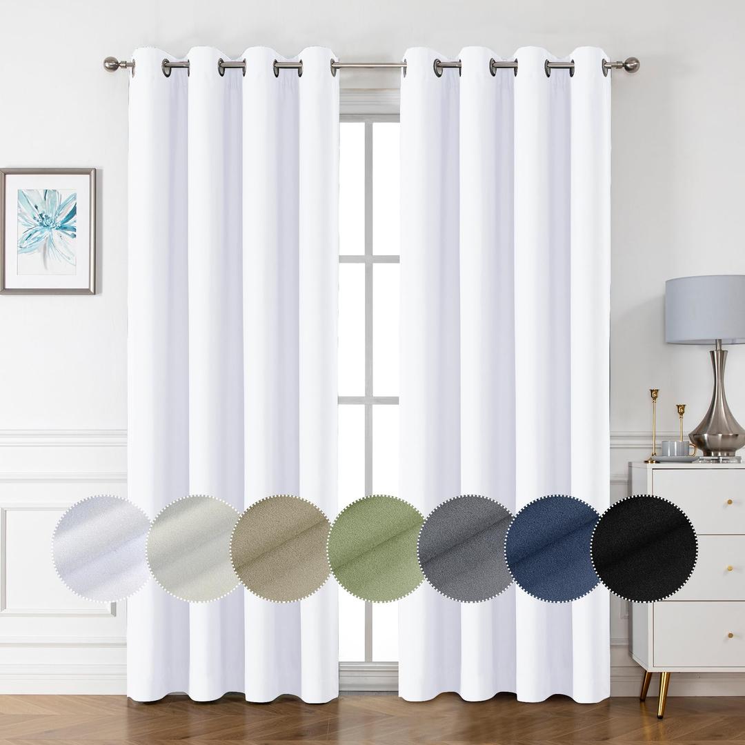 OWENIE Maya 100% Blackout Curtains 84 Inch Length 2 Panels Set, Greyish White Solid Heavy Thermal Insulated Grommets Curtains for Bedroom & Living Room, 2 Panels (Each 52 W x 84 L,Greyish White)