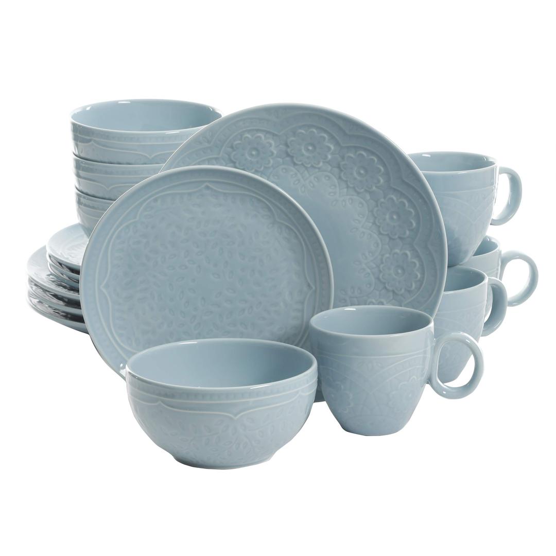 GibsonElite Alemany Dinnerware Set, Aqua, Service for 4 (16pcs)