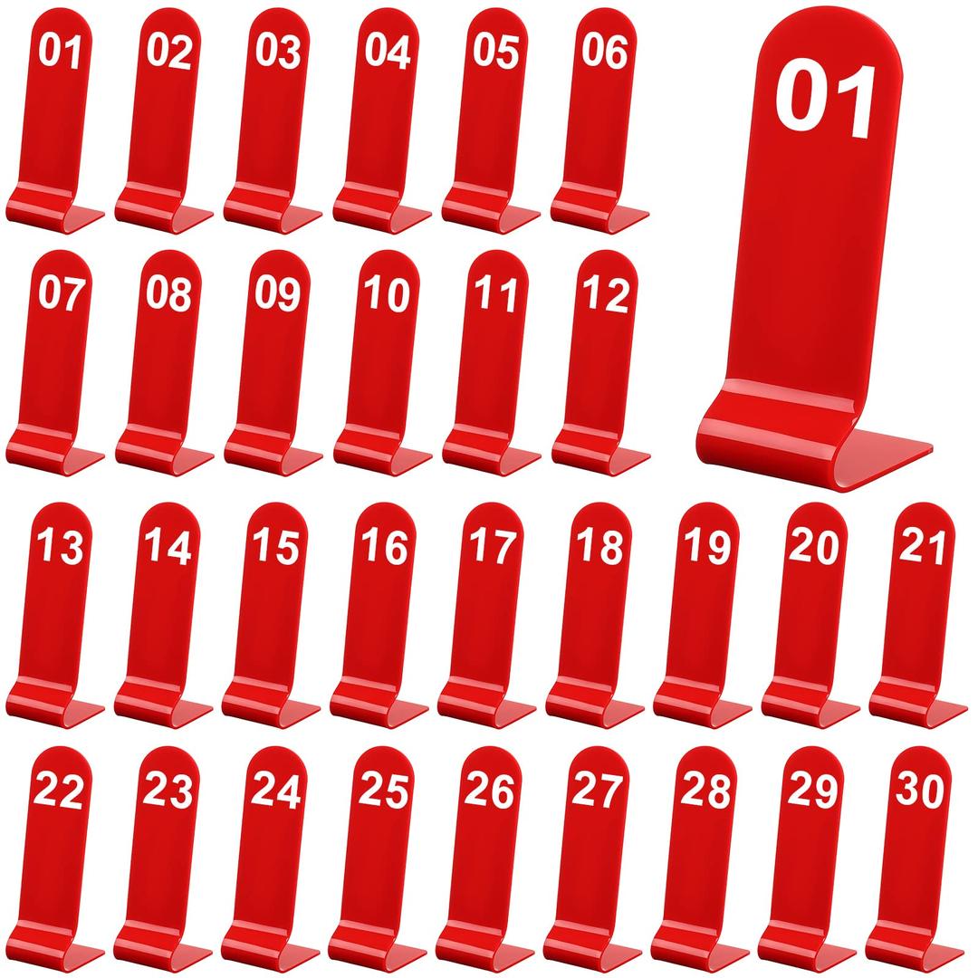 1-30 Table Numbers Restaurant Order Numbers Double Sided Acrylic Reception Number Stands Signs for Wedding Restaurant Seating Cafes Party Banquet (Red)