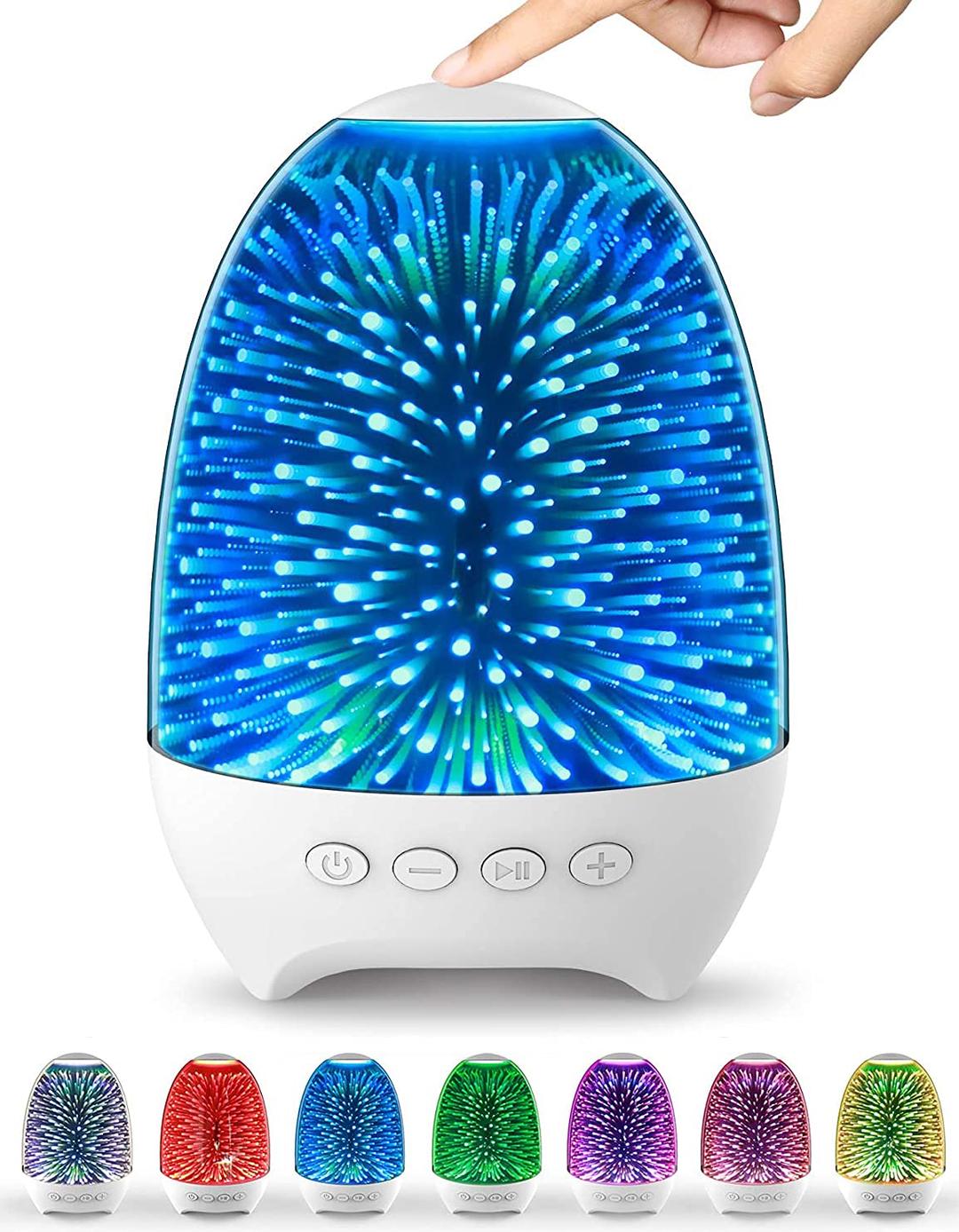 Aiscool Night Light Bluetooth Speaker, 3D Glass Music Bedside Table Lamp with 7 Colors, LED Touch Night Lamp Rechargeable Portable Lamp Gifts for Girls, Boys, Women, Men, Dad, Mom(Galaxy White)