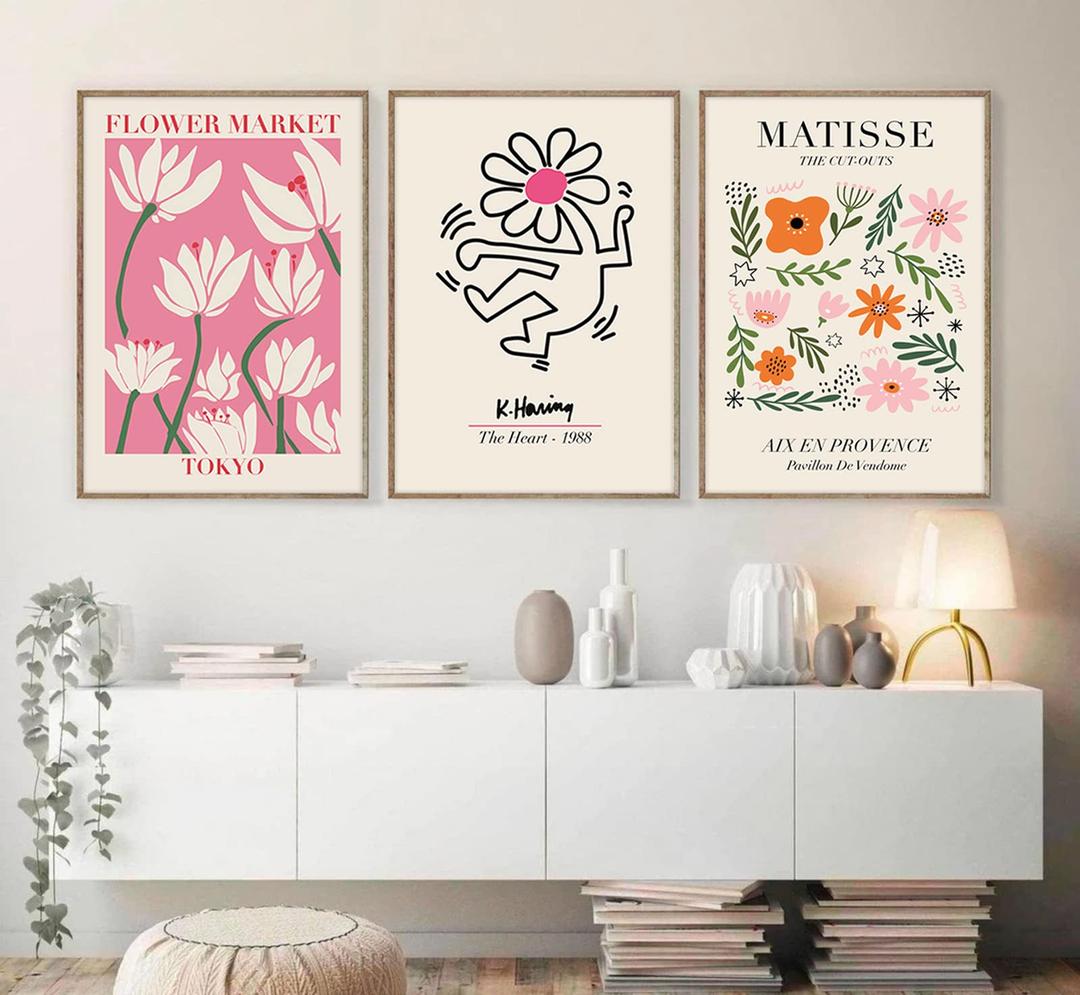 Pennclys Flower Market Poster Henri Matisse Wall Art Prints Flower Market Canvas Prints UNFRAMED Abstract Matisse Exhibition Posters for Wall Decor 16x24 inch, Set of 3