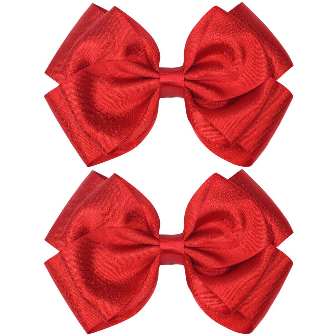 4.5-Inch Hair Bows Alligator Clips Delicate Satin Hair Accessories for Girls, Toddler, Kids and Women Birthday Wedding Christmas Occasions- Set of 2 (Christmas Red)