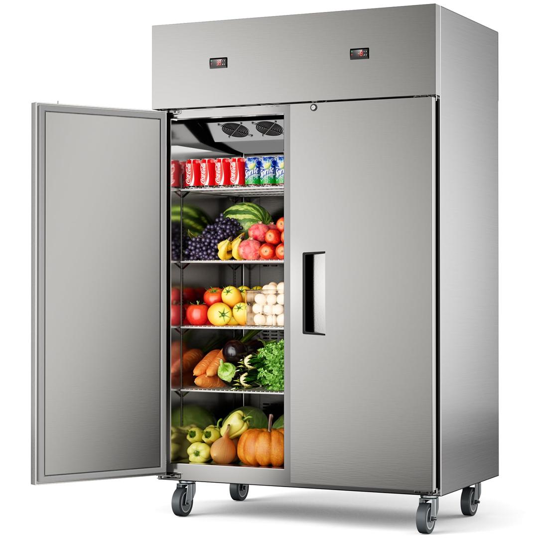 Commercial Refrigerator and Freezer Combo,48" W Dual Temperature Zones,All Stainless Steel Design,38 Cu.ft 8 Adjustable Shelves Refrigerator and Freezer Combo for Restuarant,Shop,Garage,etc