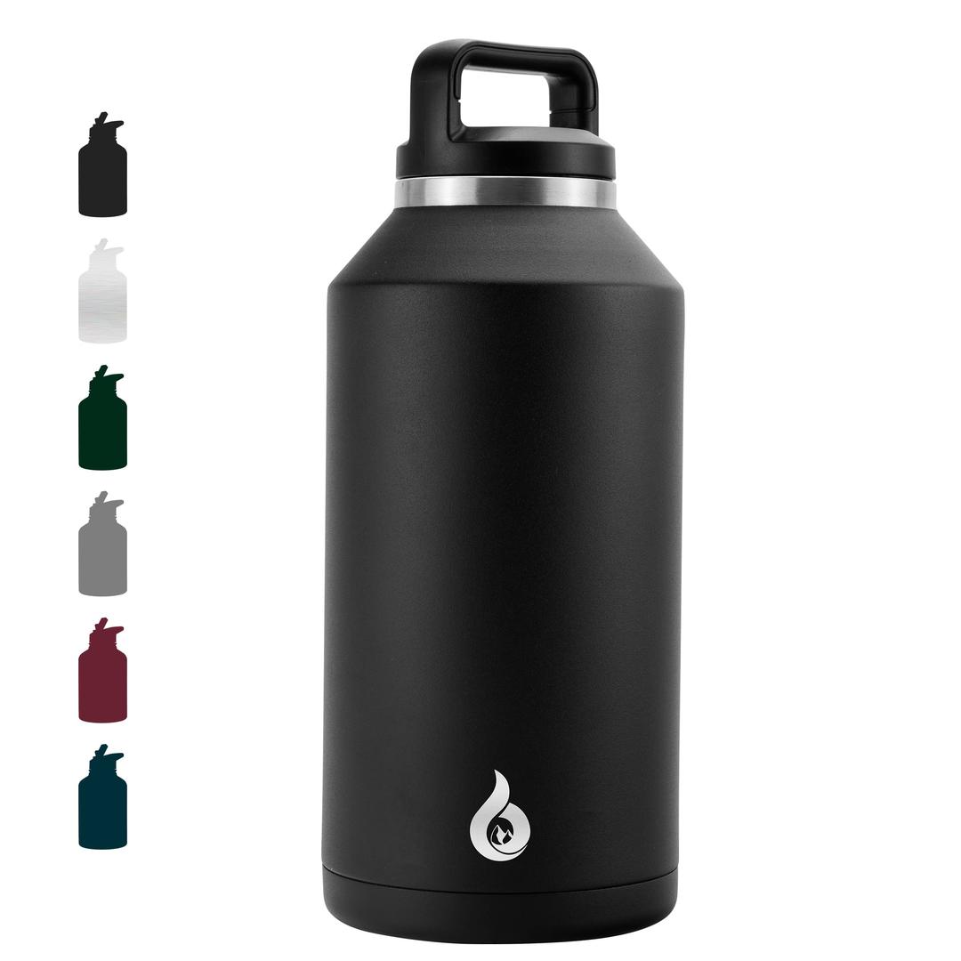 BJPKPK Half Gallon Water Bottle Insulated, Dishwasher Safe 64 oz Water Bottle with Handle, Leakproof BPA Free Water Jug, Large Stainless Steel Water Bottle for Sports, Black