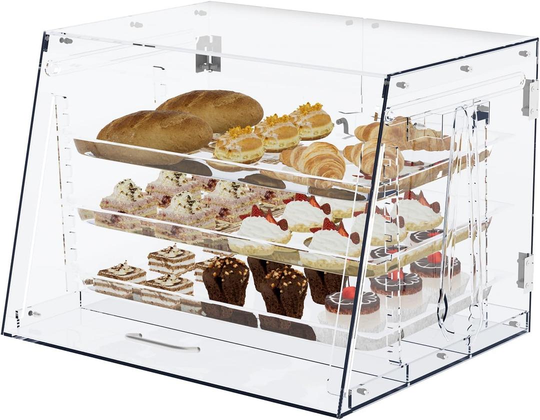 Pastry Display Case, 2 Tray Commercial Countertop Bakery Display Case , Acrylic Display Box