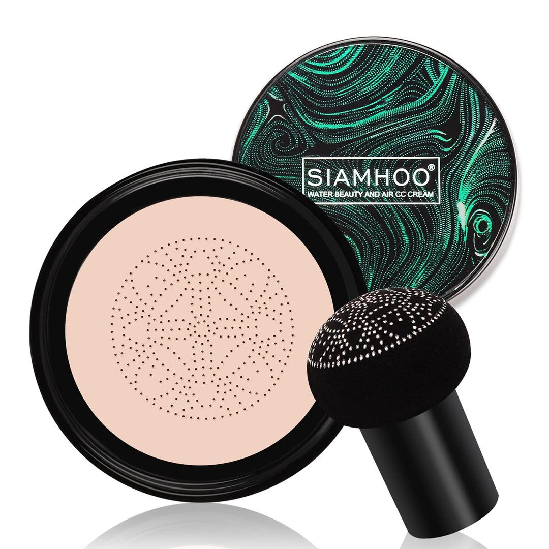 SIAMHOO CC Cream Foundation with Mushroom Head Air Cushion CC Cream Foundation Full Coverage for Flawless Makeup, Even Skin Tone 0.7fl.oz - Ivory