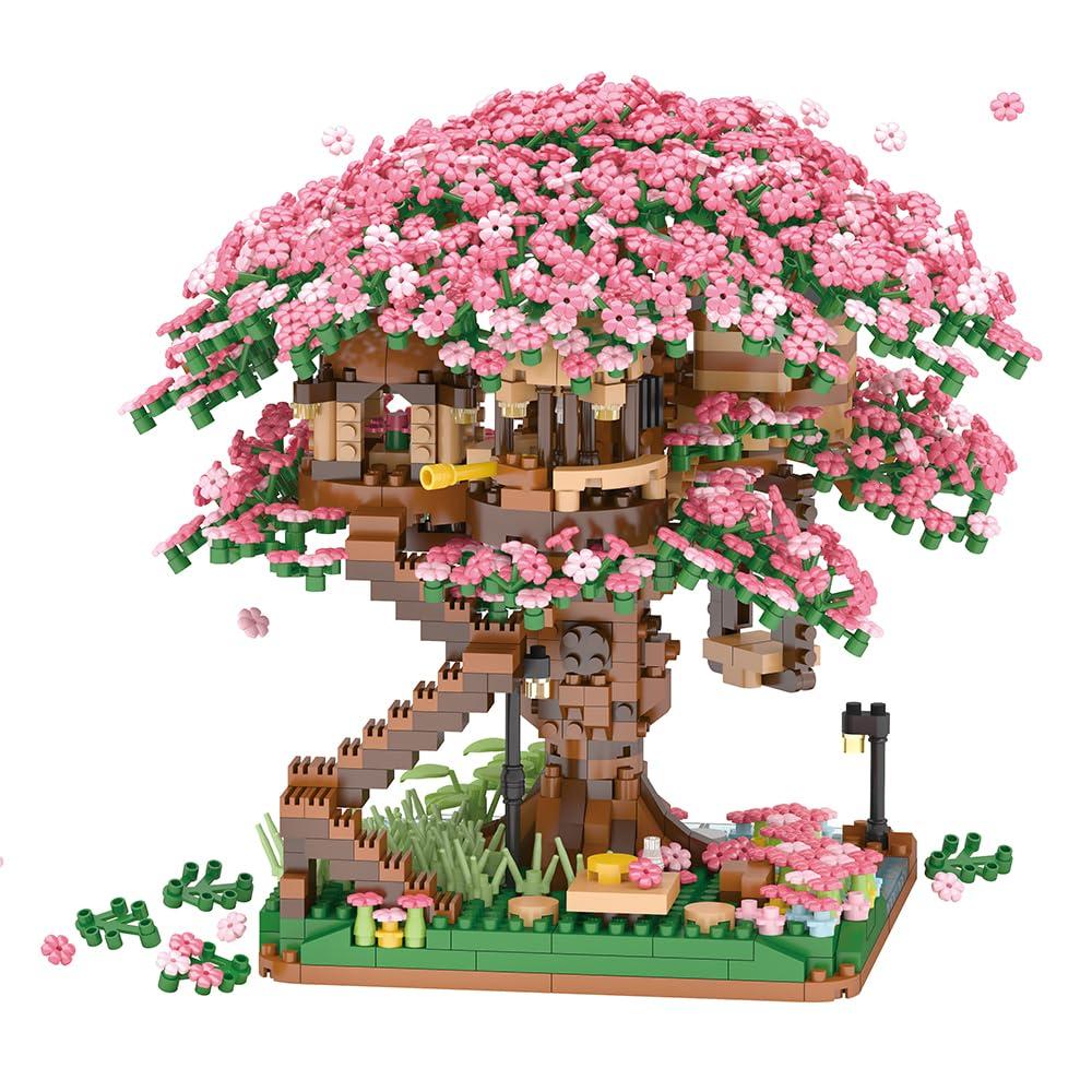 Christmas Gift Cherry Blossom Tree Building Block Kit 2008 Pcs Cherry Bonsai Tree Building Sets DIY Sakura Tree House Model Sets Flowers House Mini Bricks Building Kit Gift for Adults Teens 14+