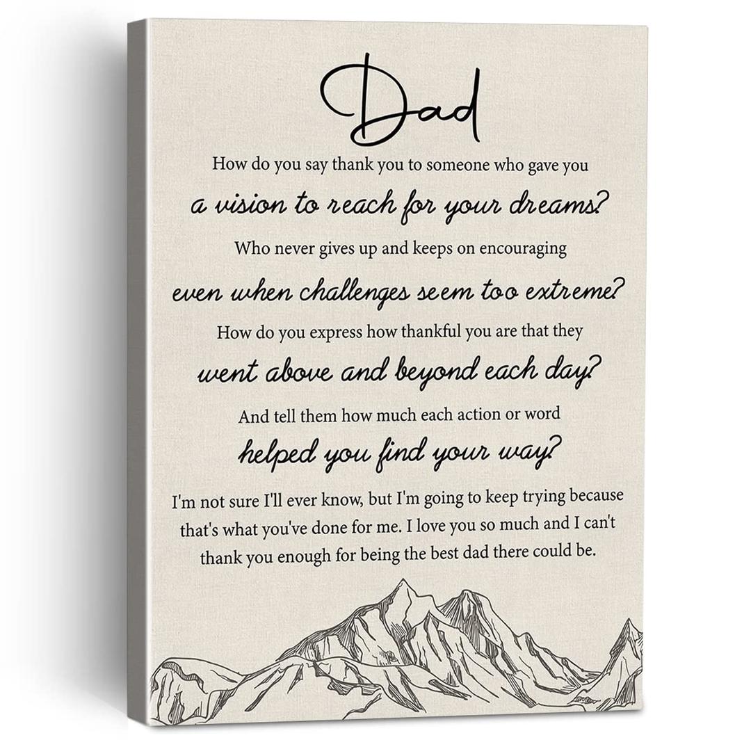 Sentimental Dad Gift Canvas Painting Framed Wall Art Decor for Home Office, Best Dad Saying Canvas Poster Print Decorative Dad Gift from Son Daughter