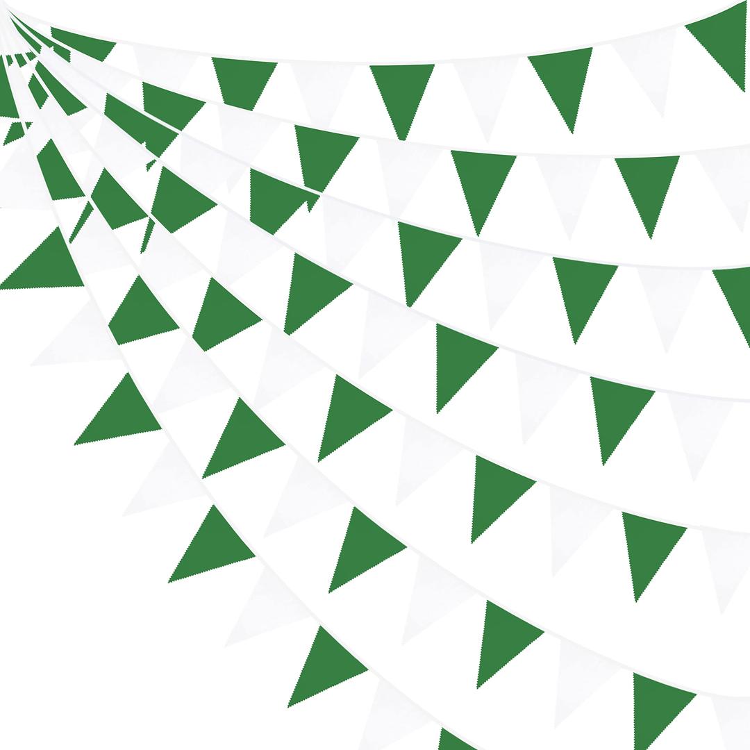 pinkblume32Ft Green and White Banner Party Decorations Triangle Flag Fabric Banner Cotton Pennant Bunting Garland for Christmas Wedding Birthday Home Nursery Outdoor Garden Masters Golf Party Decoration