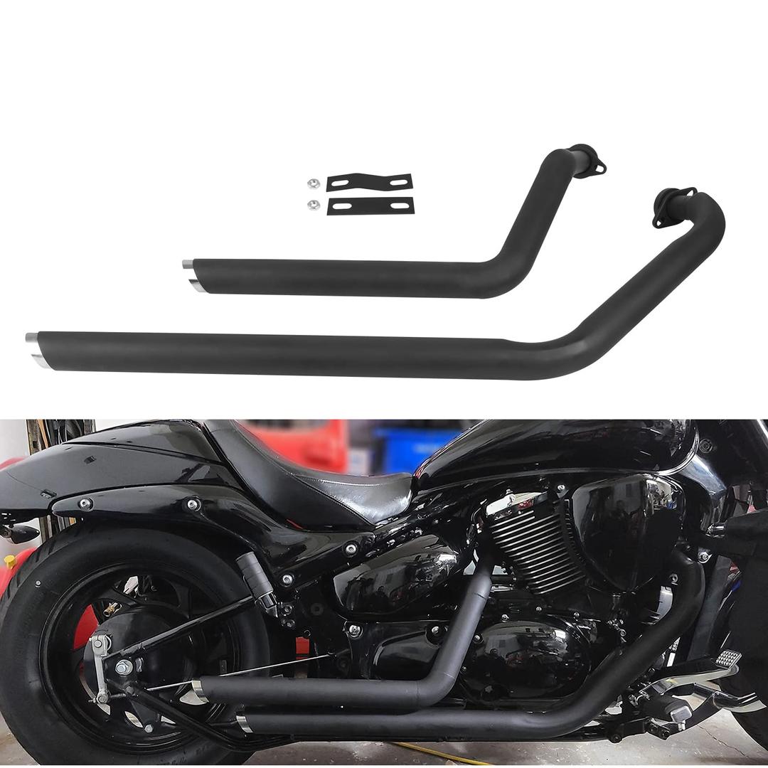 BAIONE Staggered Shortshots Full Exhaust Pipe Kit Silencer Mufflers Pipe Replacement for Suzuki Boulevard C50 C50T C50C Boss Classic 2005-2018 M50 2005- 2009 VL800 Volusia 800 2001-2014 (Black)