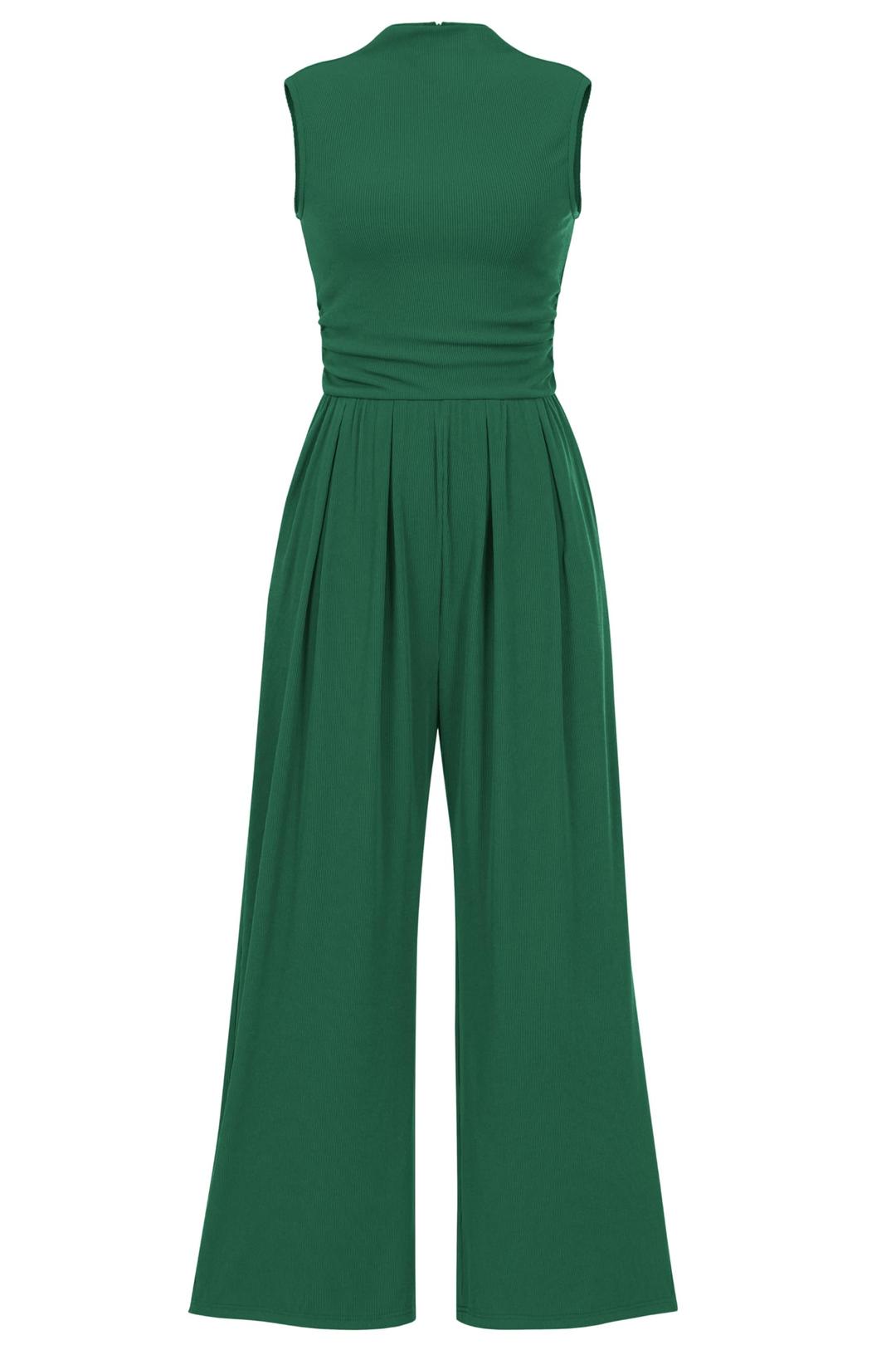 PRETTYGARDENWomens Summer Jumpsuits Dressy Casual One Piece Outfits Sleeveless Mock Neck Wide Leg Pants Rompers with Pockets