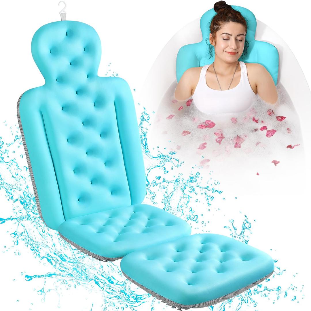 Full Body Bath Pillow for Bathtub, Thick Bathtub Cushion with Laundry Bag, Luxury Tub Pillow for Bath for Headrest Neck and Back Support Ocean Blue 51" x 16"