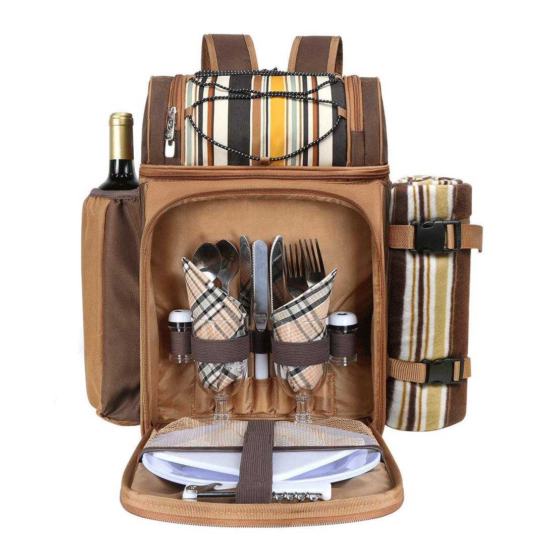 Hap Tim Picnic Basket Backpack for 2 Person with 2 Insulated Cooler Compartment, Wine Holder, Fleece Blanket, Cutlery Set, Wedding Gifts for Couples, Bridal Shower Gifts, Engagement Gifts