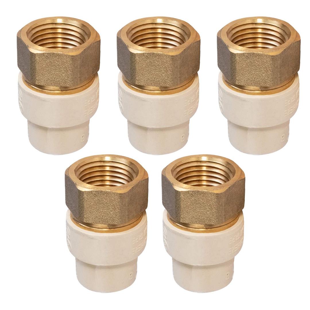 Midline Valve CSDQG012-OM-5 Female x CPVC Adapter Transition Pipe Fitting Durable Over Molded One-Piece Design 1/2 in. Brass (5 Pack)