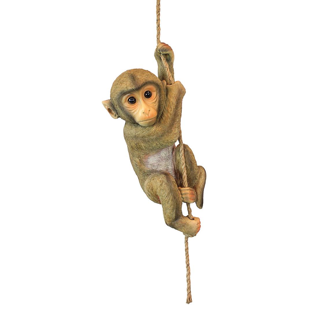 Design Toscano QM2673300 Chico the Chimpanzee Baby Monkey Hanging Indoor/Outdoor Animal Statue, 7 Inches Wide, 6 Inches Deep, 16 Inches Long, Handcast Polyresin, Brown Painted Finish