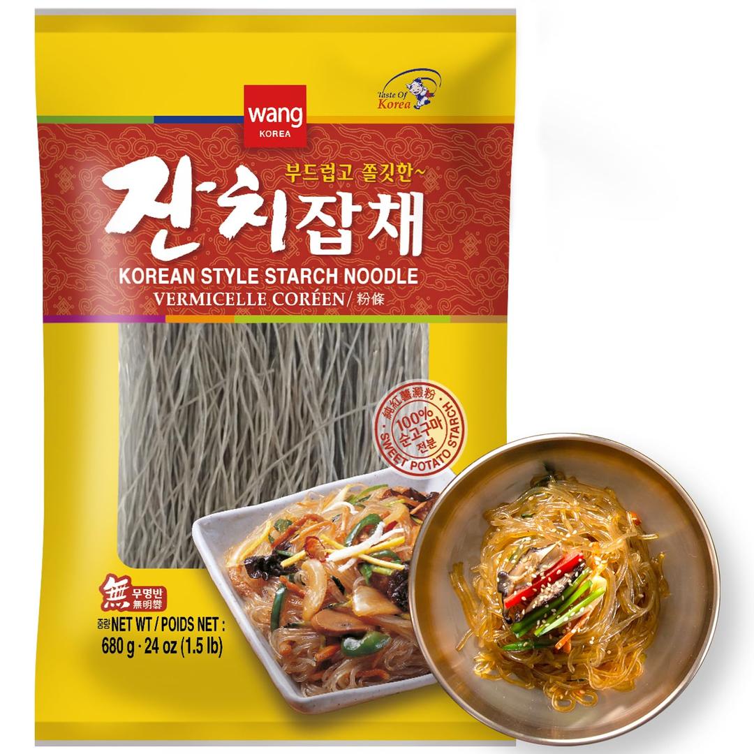 Wang Korean Glass Noodles for Japchae Vegetable Stir-fry, Sweet Potato Noodles, Dangmyeon, 1.5 Pounds